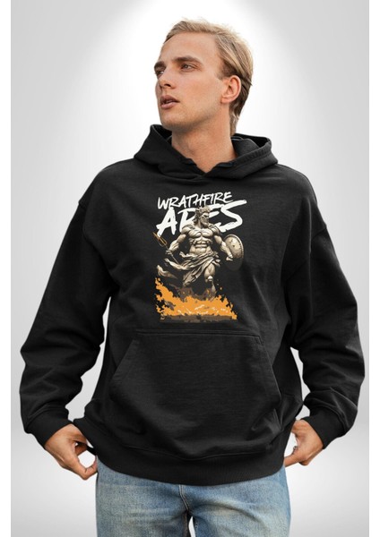 Muzaffer Savaşçı Antik Savaşçı Kadın Erkek Baskılı Üç Iplik Siyah Kapüşonlu Hodie Sweatshirt modelleri