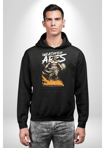 Muzaffer Savaşçı Antik Savaşçı Kadın Erkek Baskılı Üç Iplik Siyah Kapüşonlu Hodie Sweatshirt fırsatları