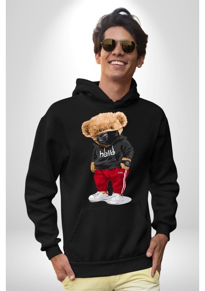 Sokak Tarzı Oyuncak Ayı Kadın Erkek Baskılı Üç Iplik Siyah Kapüşonlu Hodie Sweatshirt fırsatları