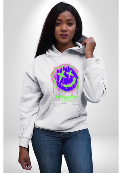 Mutlu Ulus Zehirlendi Sokak Tarzı Kadın Erkek Baskılı Üç Iplik Beyaz Kapüşonlu Hodie Sweatshirt fiyatları