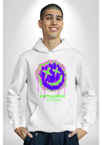 Mutlu Ulus Zehirlendi Sokak Tarzı Kadın Erkek Baskılı Üç Iplik Beyaz Kapüşonlu Hodie Sweatshirt modelleri