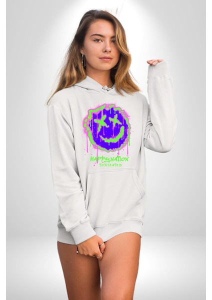 Mutlu Ulus Zehirlendi Sokak Tarzı Kadın Erkek Baskılı Üç Iplik Beyaz Kapüşonlu Hodie Sweatshirt fırsatları