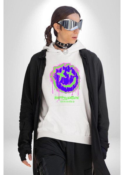 Mutlu Ulus Zehirlendi Sokak Tarzı Kadın Erkek Baskılı Üç Iplik Beyaz Kapüşonlu Hodie Sweatshirt indirimleri