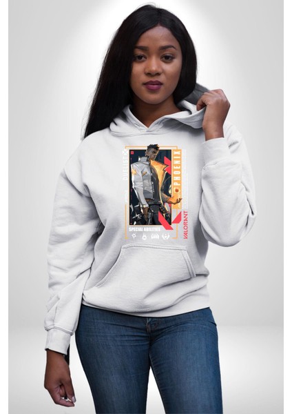 Phoenix Düellocu Karakter Kadın Erkek Baskılı Üç Iplik Beyaz Kapüşonlu Hodie Sweatshirt