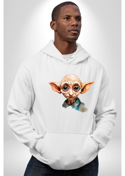 Dobby Tatlı Cüce Kadın Erkek Baskılı Üç Iplik Beyaz Kapüşonlu Hodie Sweatshirt