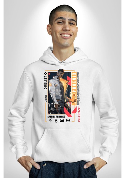 Phoenix Düellocu Karakter Kadın Erkek Baskılı Üç Iplik Beyaz Kapüşonlu Hodie Sweatshirt