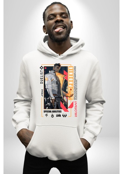 Phoenix Düellocu Karakter Kadın Erkek Baskılı Üç Iplik Beyaz Kapüşonlu Hodie Sweatshirt indirimleri