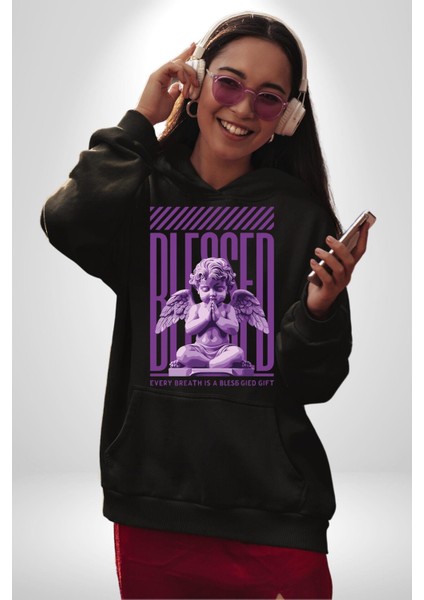 Bebek Roma Antik Heykel Her Nefes Kadın Erkek Baskılı Üç Iplik Siyah Kapüşonlu Hodie Sweatshirt