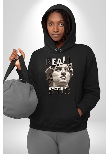 Gerçekçi Yakışıklı Roma Antik Heykel Kadın Erkek Baskılı Üç Iplik Siyah Kapüşonlu Hodie Sweatshirt modelleri