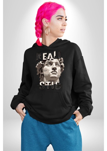 Gerçekçi Yakışıklı Roma Antik Heykel Kadın Erkek Baskılı Üç Iplik Siyah Kapüşonlu Hodie Sweatshirt indirimleri