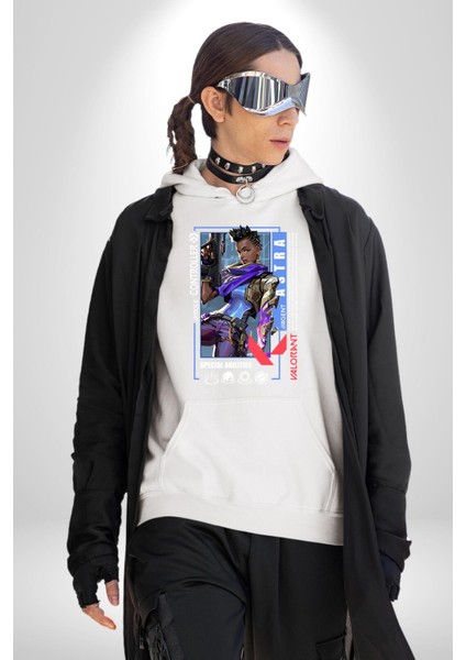 Astra Smoker Karakter Kadın Erkek Baskılı Üç Iplik Beyaz Kapüşonlu Hodie Sweatshirt modelleri
