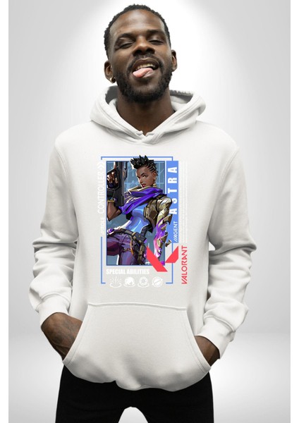 Astra Smoker Karakter Kadın Erkek Baskılı Üç Iplik Beyaz Kapüşonlu Hodie Sweatshirt indirimleri