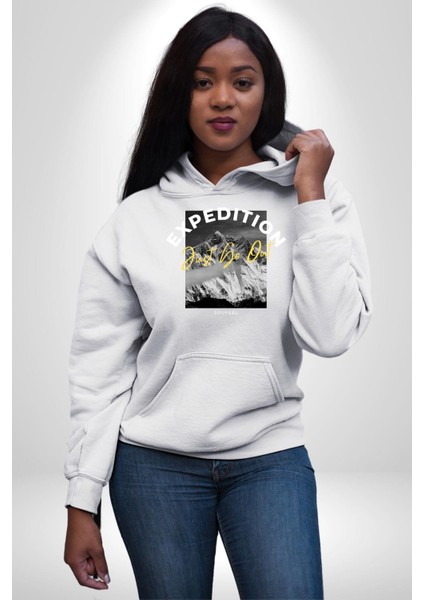 Keşif Gezisi Yeni Çıkıyor Karlı Dağlar Kadın Erkek Baskılı Üç Iplik Beyaz Kapüşonlu Hodie Sweatshirt