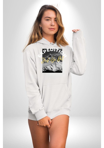 Keşif Gezisi Yeni Çıkıyor Karlı Dağlar Kadın Erkek Baskılı Üç Iplik Beyaz Kapüşonlu Hodie Sweatshirt indirimleri