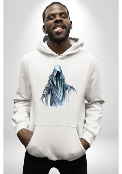 Ruh Emici Saldırgan Hayalet Kadın Erkek Baskılı Üç Iplik Beyaz Kapüşonlu Hodie Sweatshirt