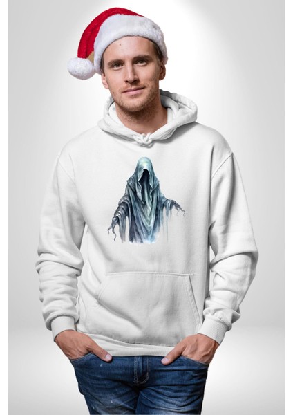 Ruh Emici Saldırgan Hayalet Kadın Erkek Baskılı Üç Iplik Beyaz Kapüşonlu Hodie Sweatshirt