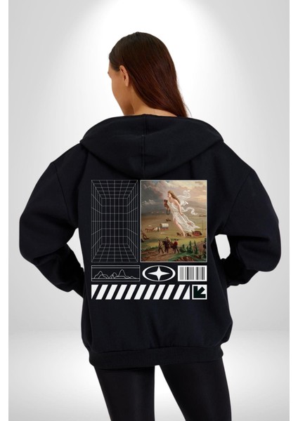 Orta Çağ Melekler ve Insanlar Kadın Erkek Baskılı Fermuarlı Kapüşonlu Hırka Sweatshirt modelleri