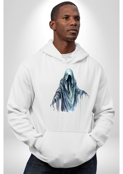 Ruh Emici Saldırgan Hayalet Kadın Erkek Baskılı Üç Iplik Beyaz Kapüşonlu Hodie Sweatshirt