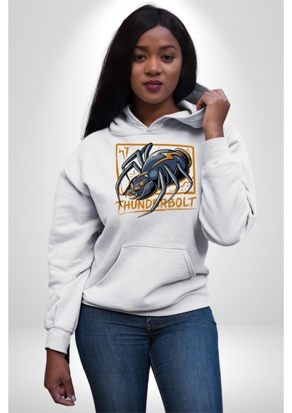 Yıldırım Böceği Sokak Tarzı Kadın Erkek Baskılı Üç Iplik Beyaz Kapüşonlu Hodie Sweatshirt modelleri