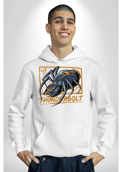 Yıldırım Böceği Sokak Tarzı Kadın Erkek Baskılı Üç Iplik Beyaz Kapüşonlu Hodie Sweatshirt fırsatları