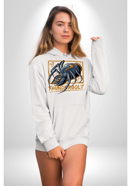Yıldırım Böceği Sokak Tarzı Kadın Erkek Baskılı Üç Iplik Beyaz Kapüşonlu Hodie Sweatshirt indirimleri