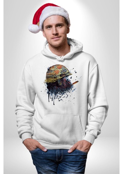 Barış Savaşçısı Havalı Goril Kadın Erkek Baskılı Üç Iplik Beyaz Kapüşonlu Hodie Sweatshirt modelleri