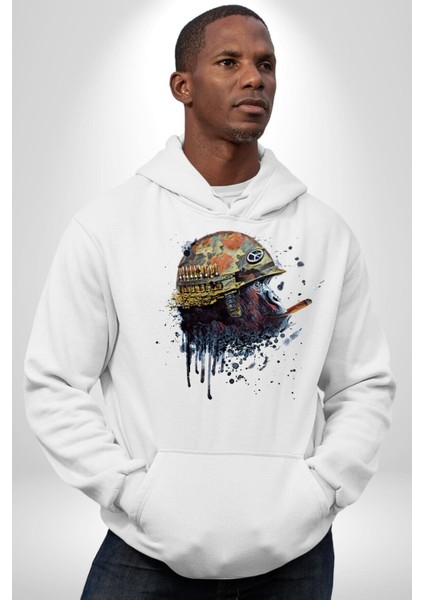 Barış Savaşçısı Havalı Goril Kadın Erkek Baskılı Üç Iplik Beyaz Kapüşonlu Hodie Sweatshirt indirimleri