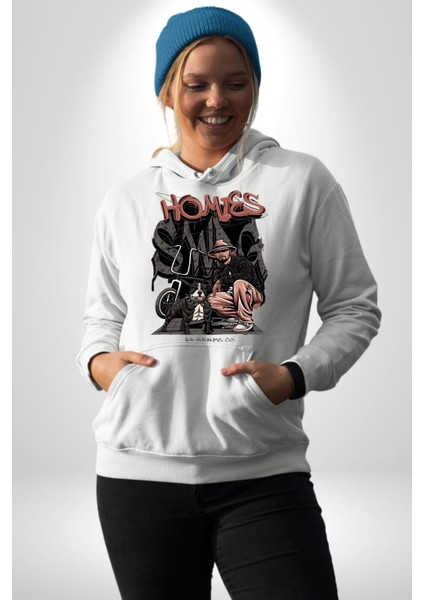 Yağmacı Kankalar Pitbul Kadın Erkek Baskılı Üç Iplik Beyaz Kapüşonlu Hodie Sweatshirt