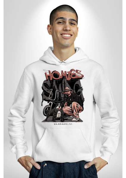 Yağmacı Kankalar Pitbul Kadın Erkek Baskılı Üç Iplik Beyaz Kapüşonlu Hodie Sweatshirt indirimleri