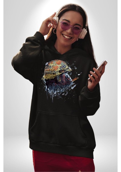 Barış Savaşçısı Goril Kadın Erkek Baskılı Üç Iplik Siyah Kapüşonlu Hodie Sweatshirt fırsatları