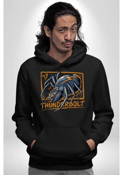 Yıldırım Böceği Sokak Tarzı Kadın Erkek Baskılı Üç Iplik Siyah Kapüşonlu Hodie Sweatshirt fiyatları