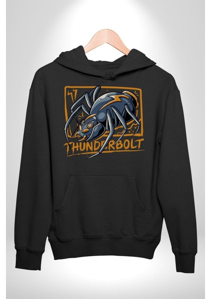 Yıldırım Böceği Sokak Tarzı Kadın Erkek Baskılı Üç Iplik Siyah Kapüşonlu Hodie Sweatshirt indirimleri