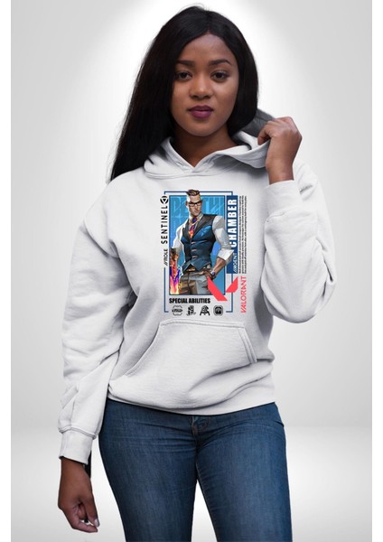 Chamber Sentinel Karakter Kadın Erkek Baskılı Üç Iplik Beyaz Kapüşonlu Hodie Sweatshirt fırsatları