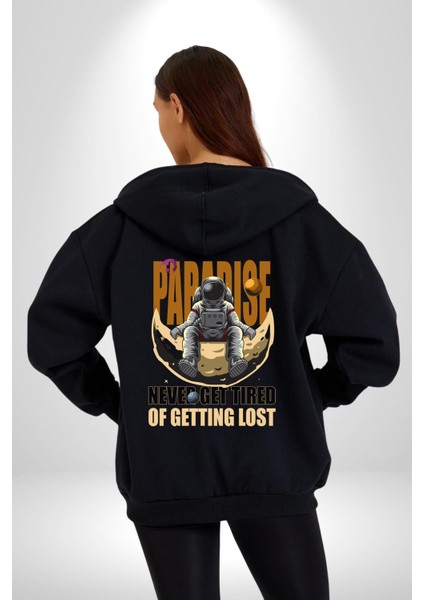 Kaybolmaktan Asla Bıkma Astronot Kadın Erkek Baskılı Fermuarlı Kapüşonlu Hırka Sweatshirt indirimleri