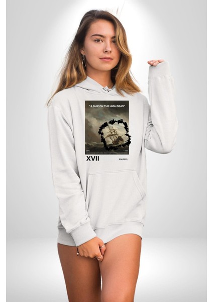 Açık Denizlerde Bir Gemi Kadın Erkek Baskılı Üç Iplik Beyaz Kapüşonlu Hodie Sweatshirt fırsatları