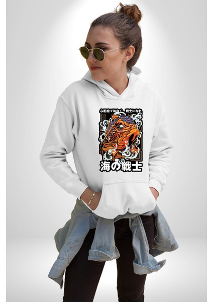 Japon Koi Balığı Efsane Balık Kadın Erkek Baskılı Üç Iplik Beyaz Kapüşonlu Hodie Sweatshirt fiyatları