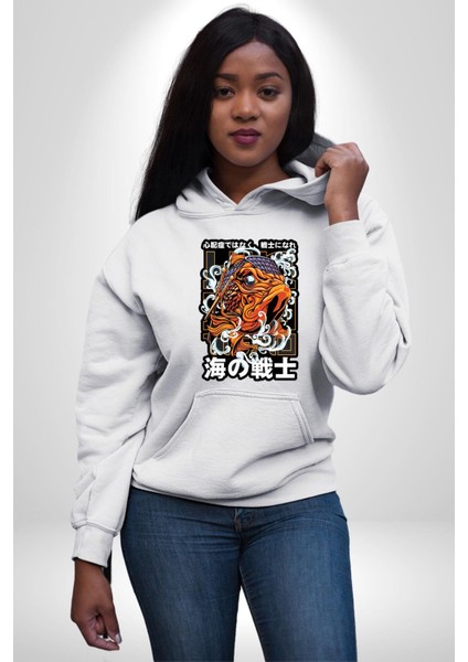 Japon Koi Balığı Efsane Balık Kadın Erkek Baskılı Üç Iplik Beyaz Kapüşonlu Hodie Sweatshirt modelleri