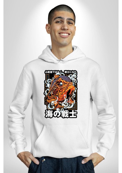 Japon Koi Balığı Efsane Balık Kadın Erkek Baskılı Üç Iplik Beyaz Kapüşonlu Hodie Sweatshirt fırsatları