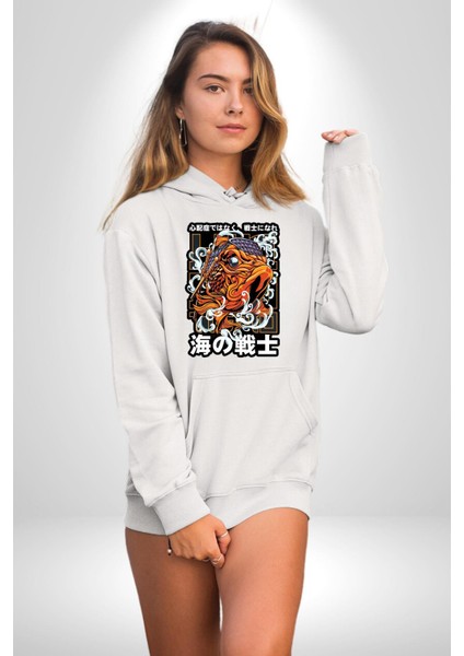 Japon Koi Balığı Efsane Balık Kadın Erkek Baskılı Üç Iplik Beyaz Kapüşonlu Hodie Sweatshirt indirimleri
