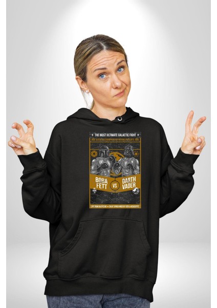 Boba Fett Darth Vader Boks Müsabakası Kadın Erkek Baskılı Üç Iplik Siyah Kapüşonlu Hodie Sweatshirt indirimleri