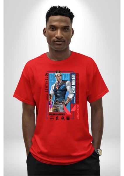 Chamber Sentinel Karakter Kadın Erkek Ön Baskılı Kırmızı Pamuklu Tişört Penye Klasik