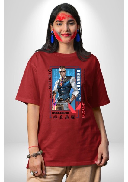 Chamber Sentinel Karakter Kadın Erkek Ön Baskılı Kırmızı Pamuklu Tişört Penye Klasik fırsatları