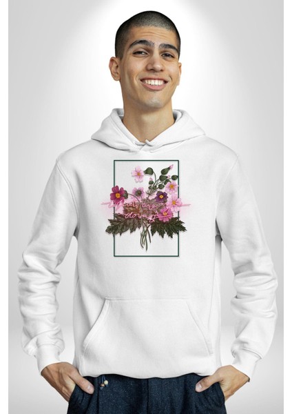 Ne Yapıyorsun Neon Çiçekler Kadın Erkek Baskılı Üç Iplik Beyaz Kapüşonlu Hodie Sweatshirt fiyatları