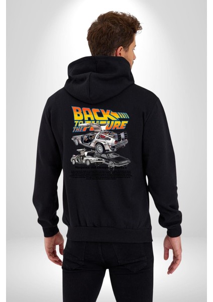 Geleceğe Dönüş Efsane Arabası Kadın Erkek Baskılı Fermuarlı Kapüşonlu Hırka Sweatshirt