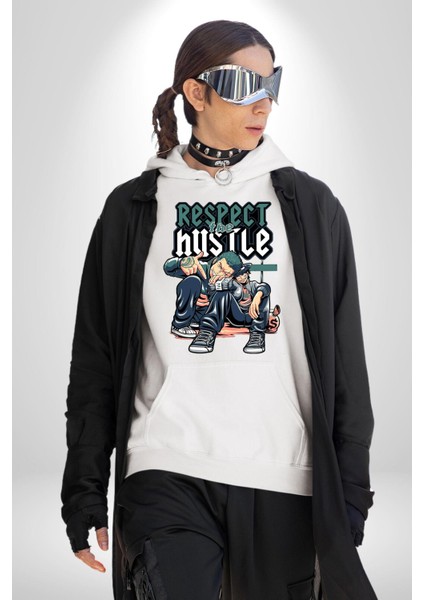 Koşuşturmaya Saygı Duy Kadın Erkek Baskılı Üç Iplik Beyaz Kapüşonlu Hodie Sweatshirt indirimleri