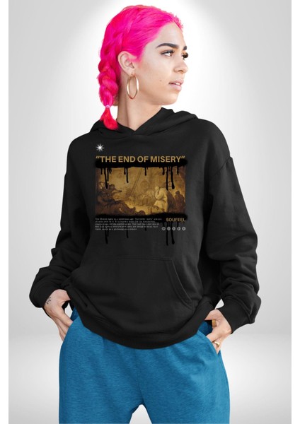Sefaletin Sonu Orta Çağ Kadın Erkek Baskılı Üç Iplik Siyah Kapüşonlu Hodie Sweatshirt fırsatları