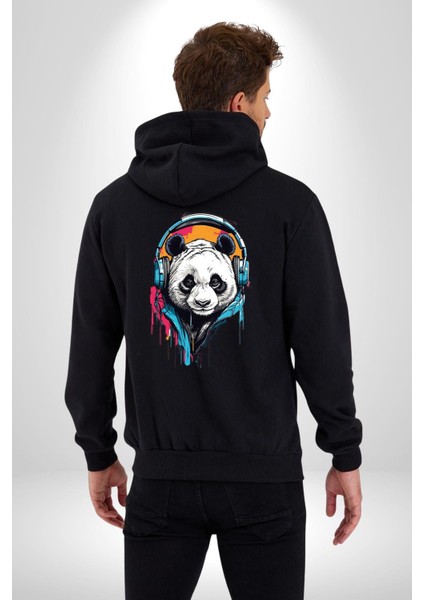 Kulaklıklı Tatlı Havalı Panda Kadın Erkek Baskılı Fermuarlı Kapüşonlu Hırka Sweatshirt modelleri
