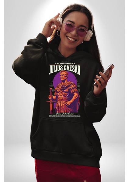 Julius Caesar Roma Diktatör Komutan Kadın Erkek Baskılı Üç Iplik Siyah Kapüşonlu Hodie Sweatshirt fiyatları