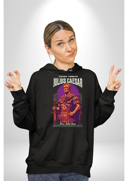 Julius Caesar Roma Diktatör Komutan Kadın Erkek Baskılı Üç Iplik Siyah Kapüşonlu Hodie Sweatshirt modelleri
