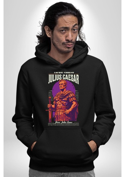 Julius Caesar Roma Diktatör Komutan Kadın Erkek Baskılı Üç Iplik Siyah Kapüşonlu Hodie Sweatshirt fırsatları